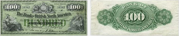 100 dollars 1877 - Bank of British North America banknotes
