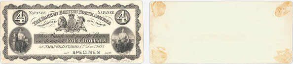 de 4 dollars 1874 - Bank of British North America banknotes