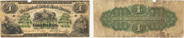 4 dollars 1877 - Bank of British North America banknotes
