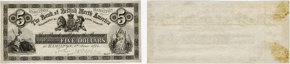 de 5 dollars 1874 - Bank of British North America banknotes