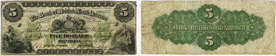 5 dollars 1877 - Bank of British North America banknotes