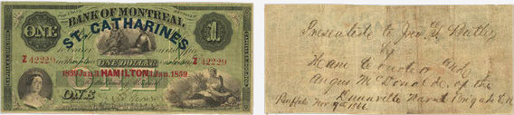 1 dollar 1859 - Bank of Montreal banknotes