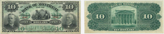 10 dollars 1891 - Bank of Montreal banknotes