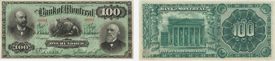 100 dollars 1892 - Bank of Montreal banknotes