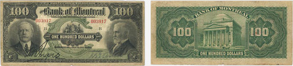 100 dollars 1912 - Bank of Montreal banknotes