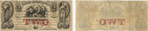 Billet de 2 dollars 1849 - Bank of Montreal banknotes