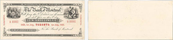 2 dollars 1851 - Bank of Montreal banknotes