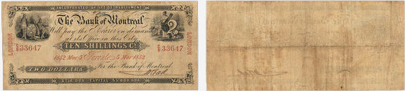 2 dollars 1852 - Bank of Montreal banknotes