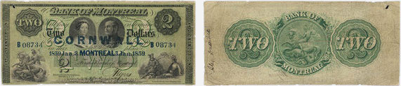 2 dollars 1859 - Bank of Montreal banknotes