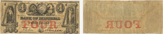 Billet de 4 dollars 1849 - Bank of Montreal banknotes