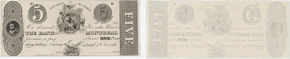 5 dollars 1839 - Bank of Montreal banknotes