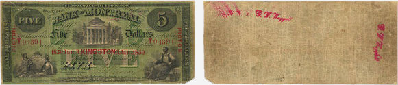 5 dollars 1859 - Bank of Montreal banknotes