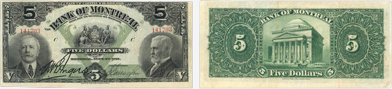 5 dollars 1912 - Bank of Montreal banknotes