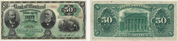 50 dollars 1892 - Bank of Montreal banknotes