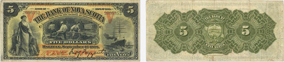 5 dollars 1908 - Bank of Nova Scotia banknotes
