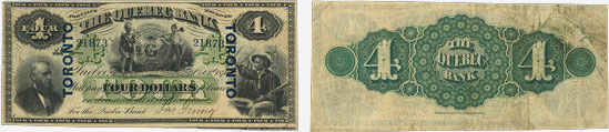 4 dollars 1870 - Quebec Bank