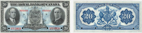 20 dollars 1933 - Royal Bank of Canada banknotes