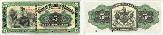 5 dollars 1909 - Royal Bank of Canada banknotes