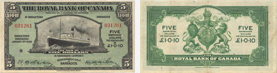 5 dollars 1938 - Royal Bank of Canada banknotes