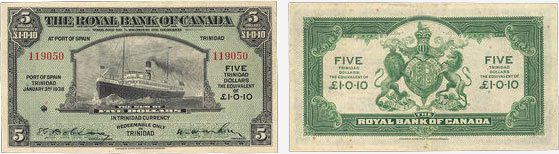 5 dollars 1938 - Royal Bank of Canada banknotes