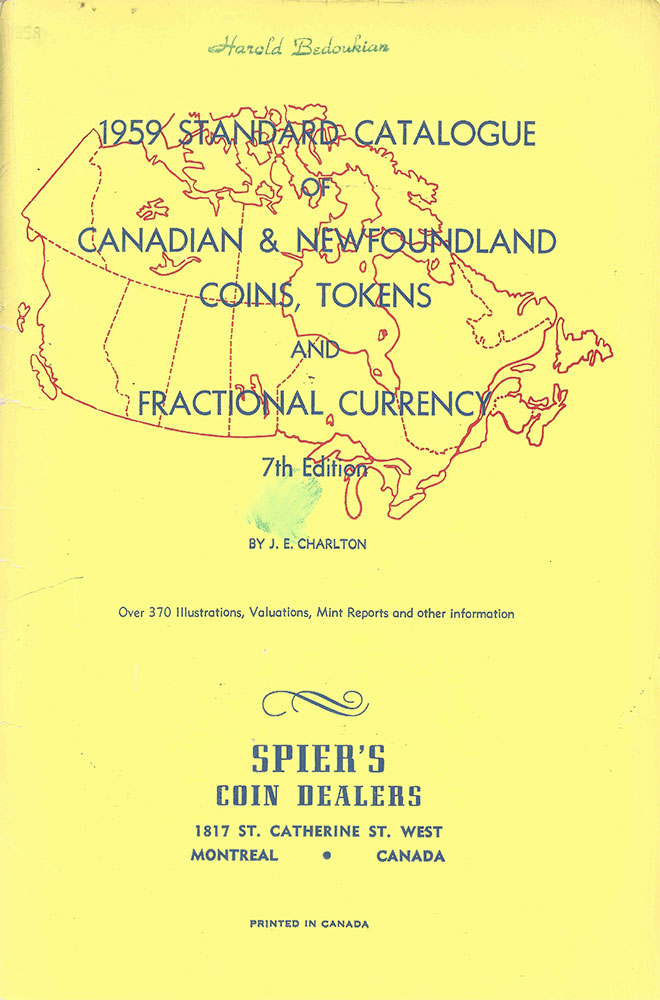 Catalogue of Canadian & Newfoundland Coins, Tokens & Fractional Currency 1959
