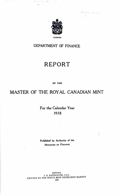 Royal Canadian Mint Annual Report 1939