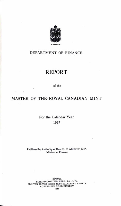 Royal Canadian Mint Annual Report 1948