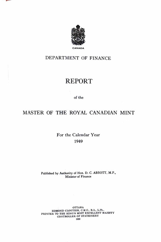 Royal Canadian Mint Annual Report 1950