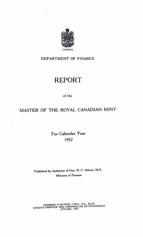 Royal Canadian Mint Annual Report 1953