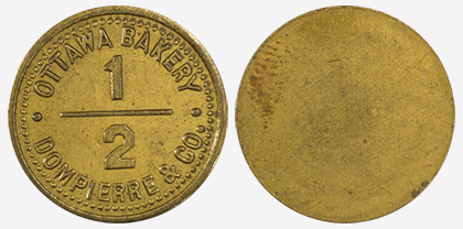 A.J. Dompierre - Ottawa Bakery - 1/2 loaf - 1891 - Brass