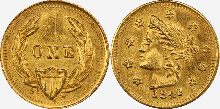 1849 1 dollar - Columbian head