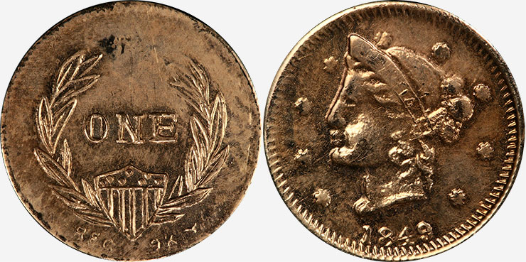 1849 1 dollar - Columbia head