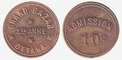 Grand Bazar - Ottawa - Ste Anne Church - 10 cents - Copper - Admission