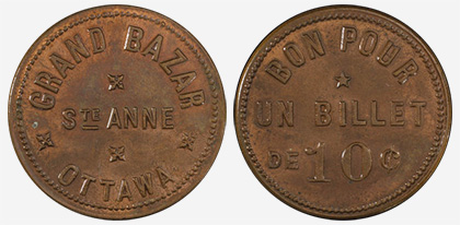 Grand Bazar - Ottawa - Ste Anne Church - 10 cents - Copper - Billet