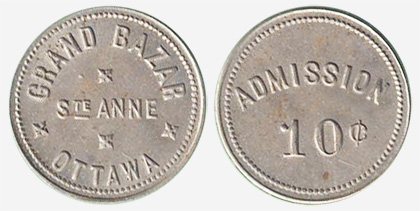 Grand Bazar - Ottawa - Ste Anne Church - 10 cents - Métal blanc - Admission