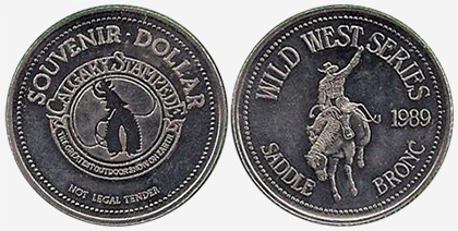 1989 Wild West Series Saddle Bronc Calgary Stampede Trade Dollar OOAK 