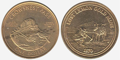 Crowsnest Pass - Trade Dollar - 1989 - Lost Lemon Gold Mine - Gold plated