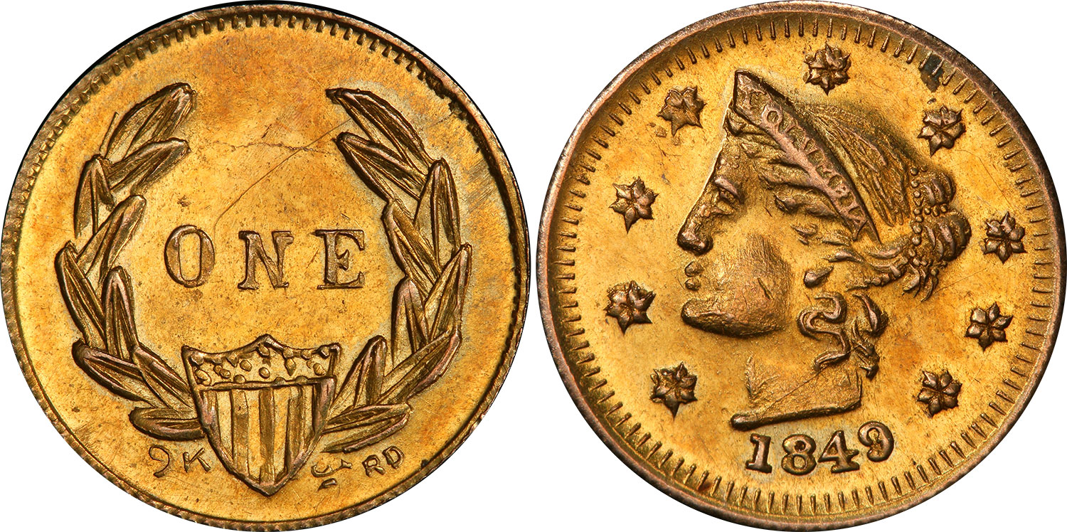 1849 1 dollar - Columbia head
