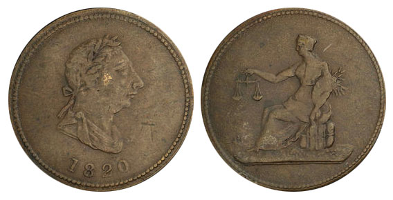 Seated Justice - 1/2 penny 1820