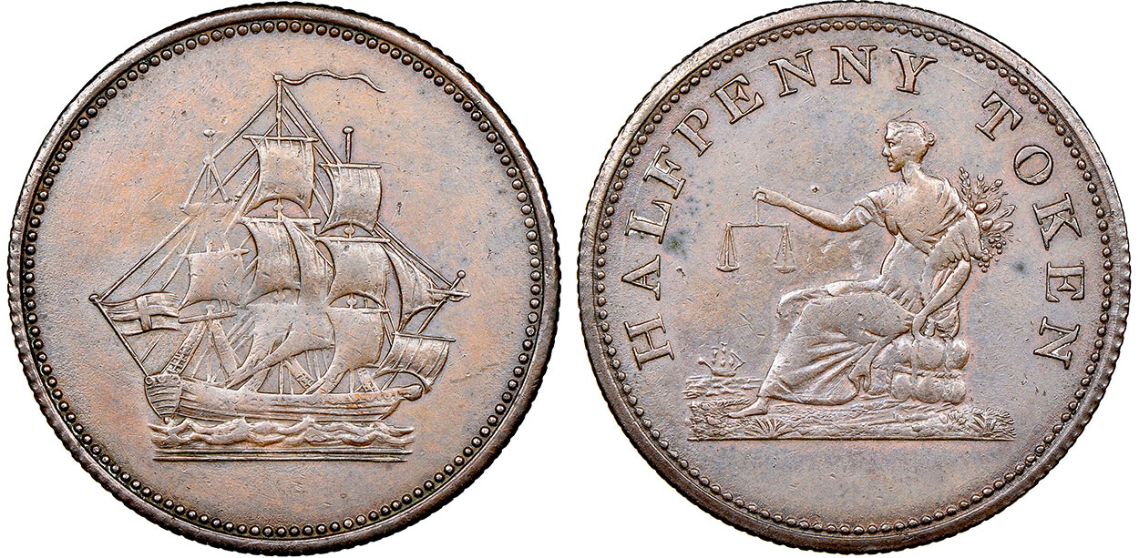 Ship - 1/2 penny undated