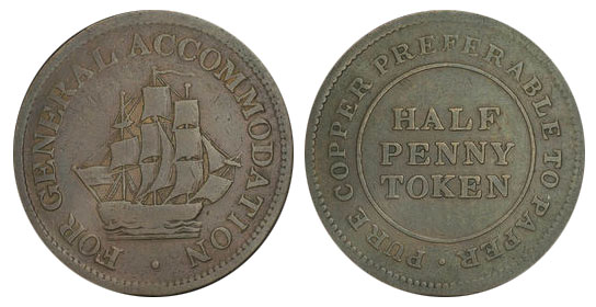 Ship - 1/2 penny 1813