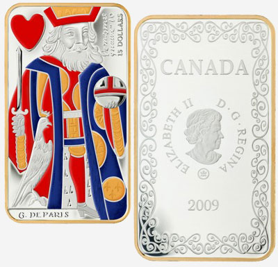 Pièce de 15 $ série monnaie de carte 2009 - Roi de coeur et esemble de la série monnaie de carte