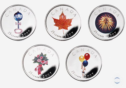 5 pièces colorés 25 cents 5 pièces colorés 25 cents