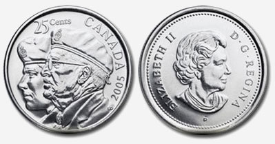 2005 Canada BU 25 Cent Coins Roll Veterans 