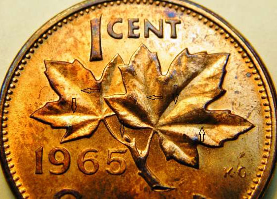 SBP5 RARE 1965 V.1 CANADA 1 CENT MINT STATE 