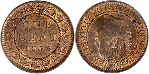 1 cent 1858 Canada - Coinage alignment