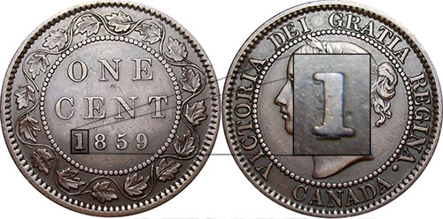 1 cent 1859 - 1 repoinçonné