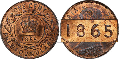 1 cent 1865 Newfoundland 6 over 6 Double 6