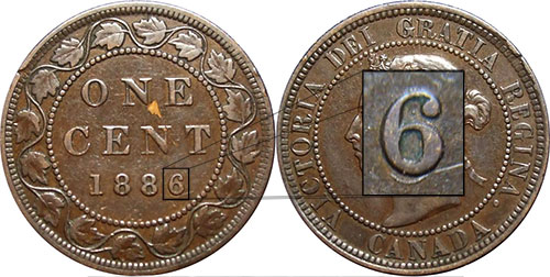 1 cent 1886 - 6 repoinçonné