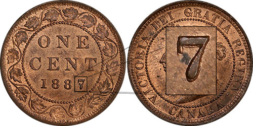 1 cent 1887 - Repunched 7